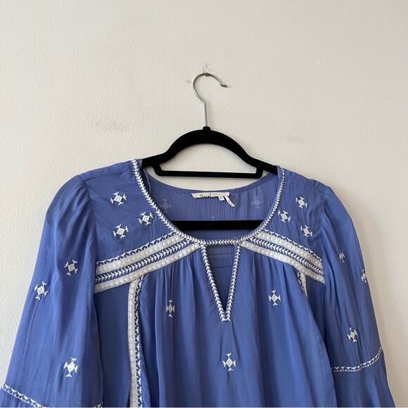 Anthropologie Floreat Adena Blue Embroidered Blouse - Picture 4 of 9